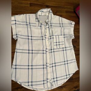 Women’s Blue and White Plaid Casual Shirt SZ S